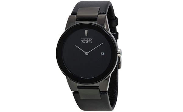 Citizen Eco Drive Axiom Black Dial Black Leather Mens Watch