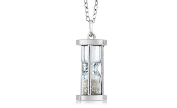 925 Silver Hourglass Pendant with 0.50 Ct Diamond Dust & 18" Chain