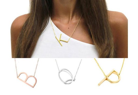 18K Gold Plated Sideway Initial Necklaces
