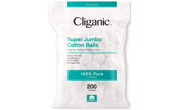 Cliganic SUPER JUMBO Cotton Balls, 200 Count - Hypoallergenic, Absorbent, Large Size, 100% Pure