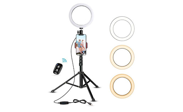 8" Selfie Ring Light with Tripod Stand & Cell Phone Holder for Live Stream/Makeup, UBeesize Mini Led Camera Ringlight for YouTube Video/Photography Compatible with iPhone Xs Max XR Android (Upgraded)
