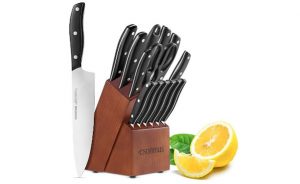 esonmus Kitchen Knife Set, 15-piece Knife Set with Wooden Block & Sharpener,Stainless Steel Forged Chef Knives Set,ABS Handle,Full Tang