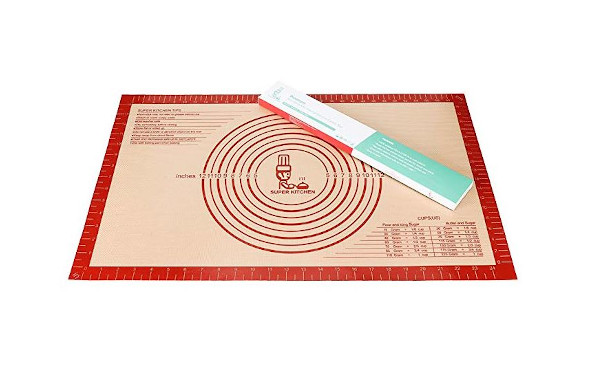 Large Silicone Pastry Baking Mat with Measurements,16 x 26 Inch Silicone Fondant Sheet, Non-Slip Mat Sticks to Countertop for Rolling Dough ，Pie and Baking Mat By Folksy Super Kitchen (16x26, Red)