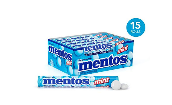 Mentos Chewy Mint Candy Roll, Mint, Valentines Day Gifts, Bulk, Party, Non Melting, 1.32 Ounce/14 Pieces (Pack of 15) - Packaging May Vary