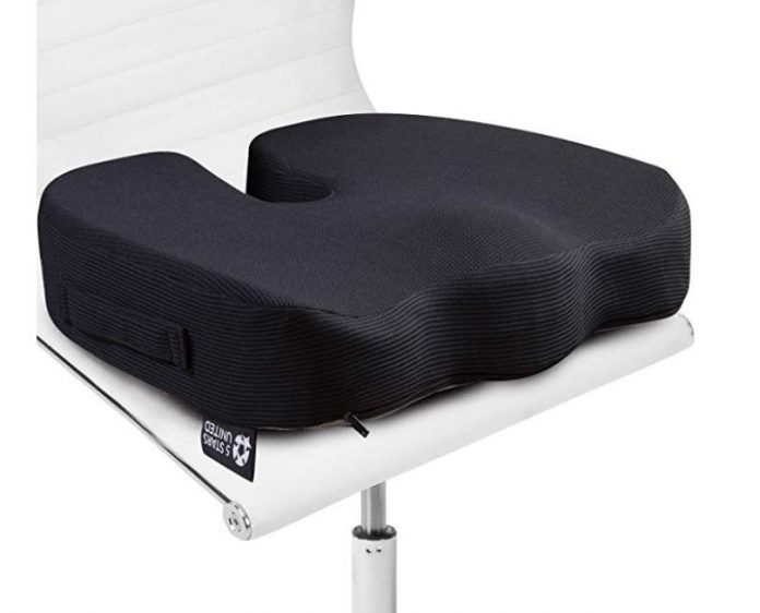 Seat Cushion Pillow for Office Chair - 100% Memory Foam Firm Coccyx Pad - Tailbone, Sciatica, Lower Back Pain Relief - Contoured Posture Corrector for Car, Wheelchair, Computer and Desk Chairs