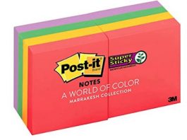 Post-it Super Sticky Notes, 2x Sticking Power, 2 in x 2 in, Marrakesh Collection, 8 Pads/Pack (622-8SSAN) (Color May Vary)