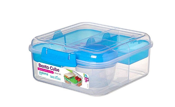 Sistema To Go Collection Bento Box Cube Plastic Lunch and Food Storage Container, 5.3 Cup, Multi-Compartment, Color Varies | BPA Free