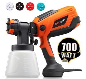 REXBETI 700 Watt High Power Paint Sprayer, 1000ml/min HVLP Home Electric Spray Gun with 1000ml Container, 4 Nozzle Sizes, Easy Spraying and Cleaning