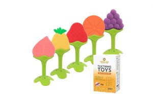 Giggles Haven Teething Toys (5-Pack) - Fruit Shaped Silicone Baby Teethers - BPA-Free Sensory Pacifiers for Natural Brain Development of Infants and Toddlers - Perfect for Newborn Girls and Boys